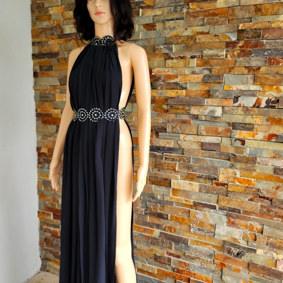 Black High Slit Sexy Dress - Picture 3 of 7